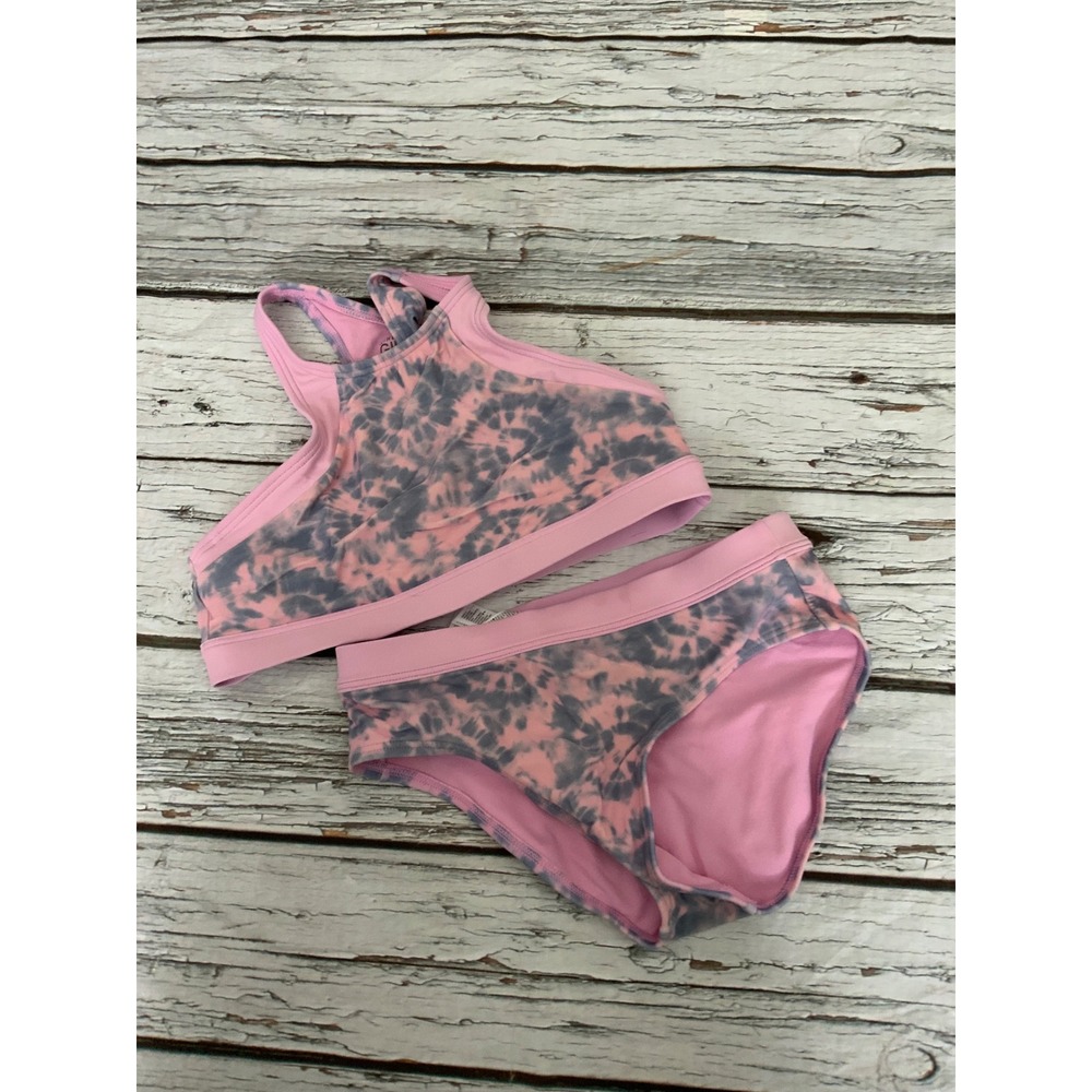 Athleta Girl Free Spirit Bikini Set Pink Blue Tie Dye High Neck 2 Piece M 8 L 12